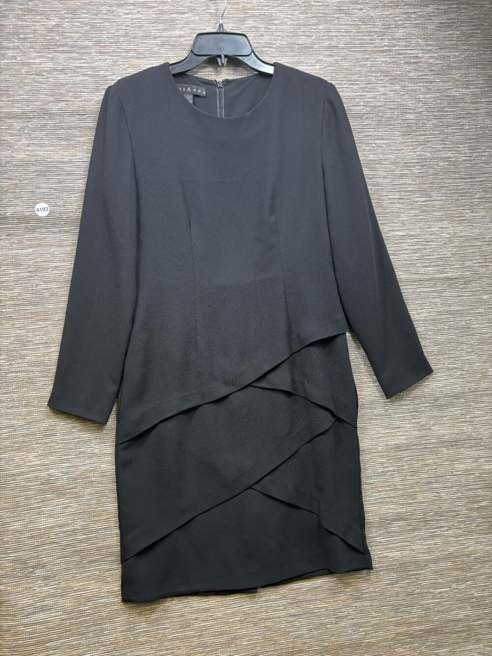 MariAnna Sheath Dress Womens Size 8 Black Layered Round Neck Classic 3/4 Sleeve